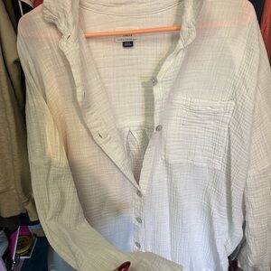 American Eagle Outfitters Cream Casual Button Down Shirt